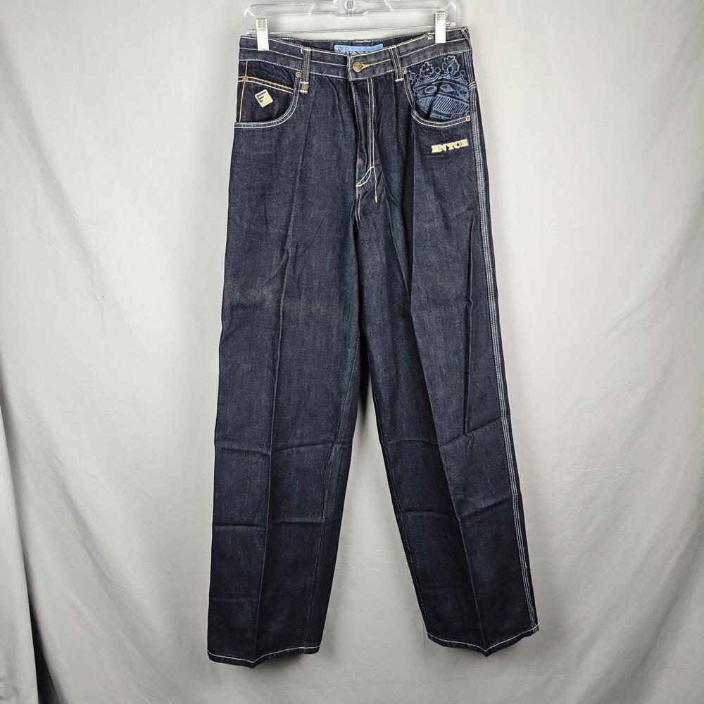 Enyce Jeans Mens 40x32 Dark Wash Blue Relaxed Fit Straight Leg Denim Logo